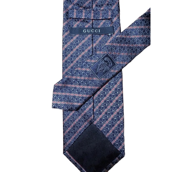Gucci Tie Mens Navy Red Horsebit Pattern - Picture 1 of 3